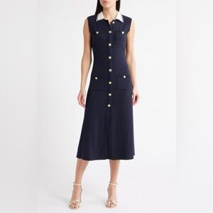 ZOE AND CLAIRE Contrast Collar Button-Up Shirtdress